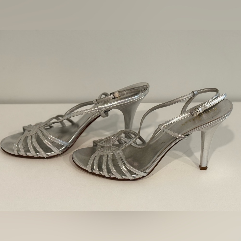 vintage Cole Haan Holiday Strappy Heels Silver Formal Leather Sz 9.5 M